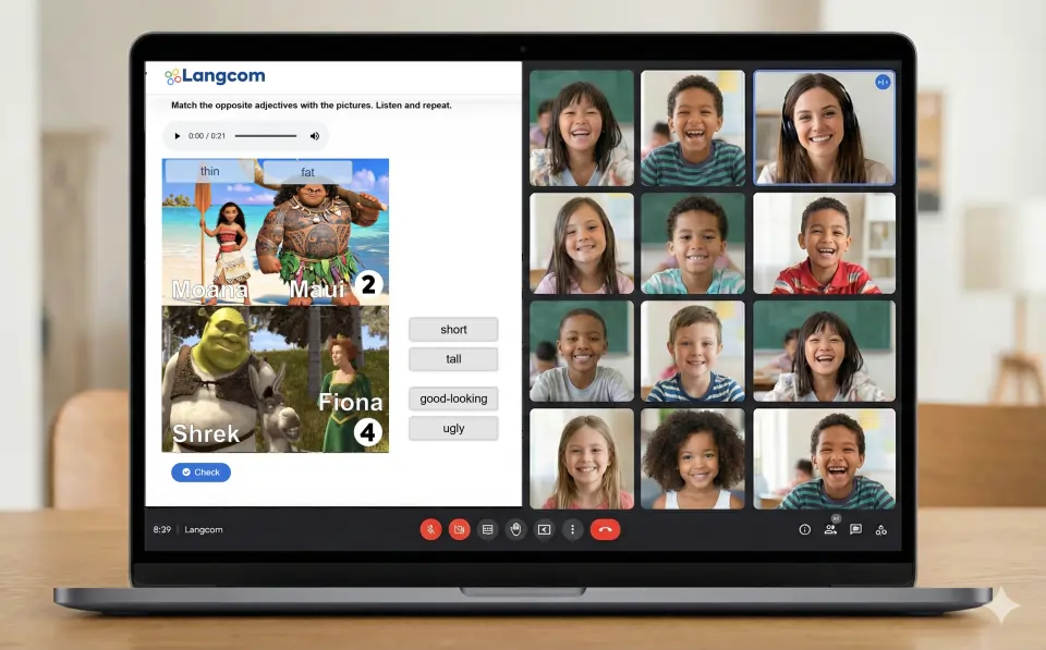 Interactive online English group class for kids in <span class="lc-city-target">...</span> with certified teachers.